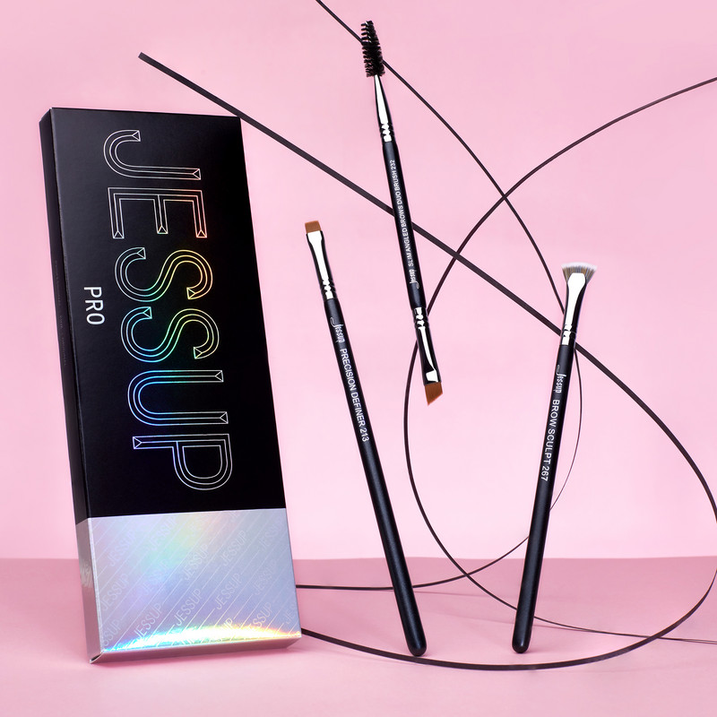 Jessup Perie pentru sprâncene Set de pensule profesionale pentru machiaj pentru ochi Duo pentru gene în unghi Perie pentru definirea sprâncenelor Seturi de instrumente de machiaj, 3 buc