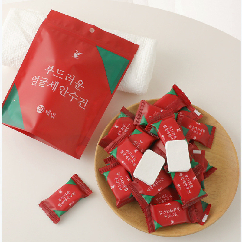 20 buc/sac Tampoane de bumbac de unică folosință Prosoape portabile comprimate pentru față pentru călătorii în aer liber Servețele umede pentru spălat șervețel Instrumente de machiaj