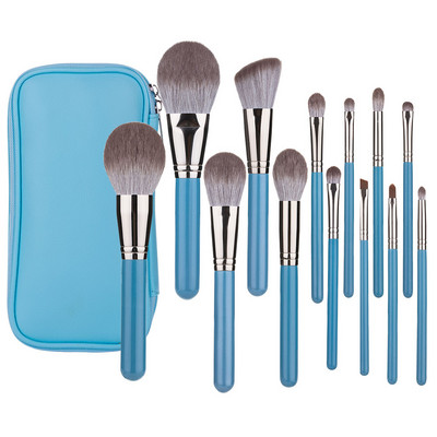 Set de pensule de machiaj RANCAI 13 buc cu sac de piele Fond de ten Pudră Fard de ochi Fard de pleoape Perie pentru sprâncene Păr moale Instrument de machiaj cosmetic