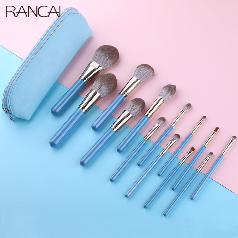 Set de pensule de machiaj RANCAI 13 buc cu sac de piele Fond de ten Pudră Fard de ochi Fard de pleoape Perie pentru sprâncene Păr moale Instrument de machiaj cosmetic