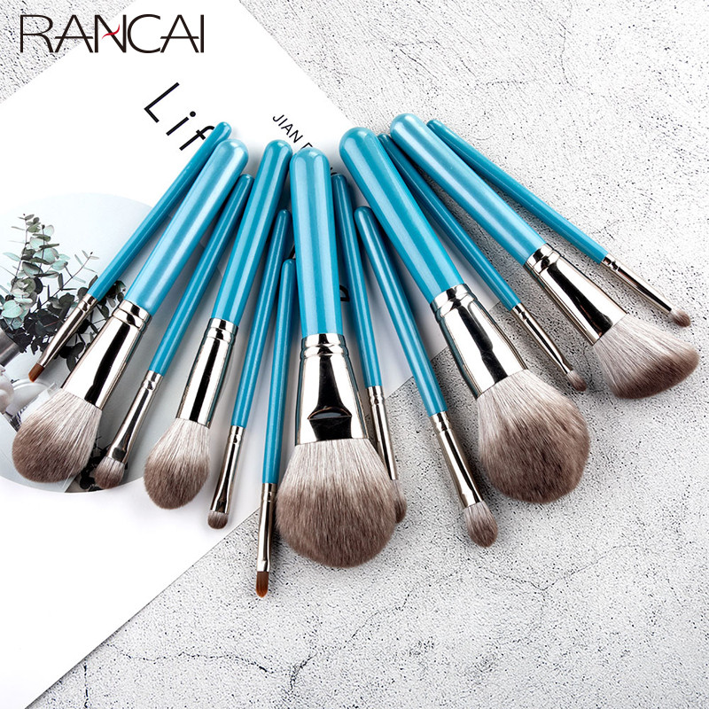 Set de pensule de machiaj RANCAI 13 buc cu sac de piele Fond de ten Pudră Fard de ochi Fard de pleoape Perie pentru sprâncene Păr moale Instrument de machiaj cosmetic