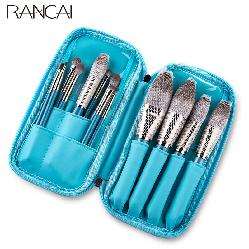 Set de pensule de machiaj RANCAI 13 buc cu sac de piele Fond de ten Pudră Fard de ochi Fard de pleoape Perie pentru sprâncene Păr moale Instrument de machiaj cosmetic