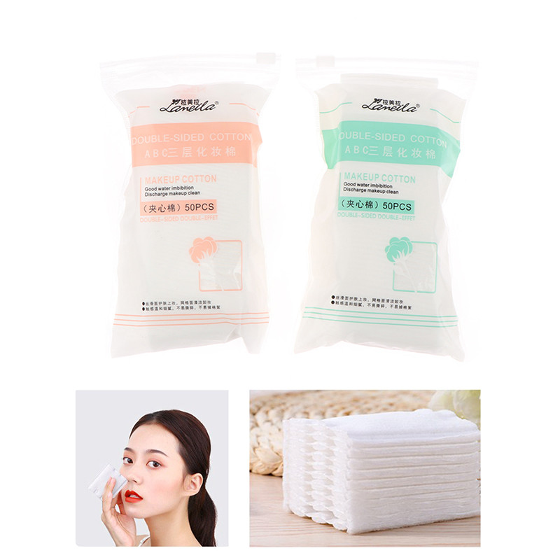 50 buc Șervețele de curățare a feței din bumbac natural moale cu trei straturi Tampoane demachiante Cosmetice Frumusețe Machiaj Instrumente pentru curățarea feței