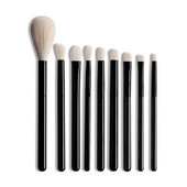 OVW 9 buc. Păr de capră alb pentru machiaj fard de ochi Set de pensule pentru fard de obraz pentru iluminat, mâner negru, portabil, pentru călătorie