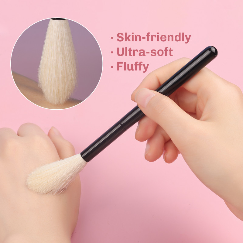 OVW 9 buc. Păr de capră alb pentru machiaj fard de ochi Set de pensule pentru fard de obraz pentru iluminat, mâner negru, portabil, pentru călătorie