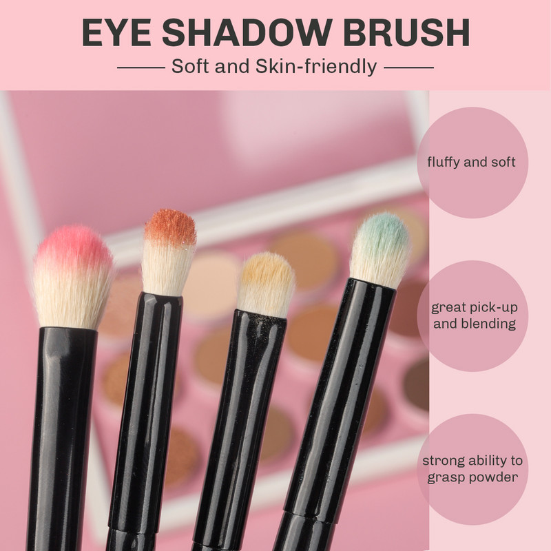 OVW 9 buc. Păr de capră alb pentru machiaj fard de ochi Set de pensule pentru fard de obraz pentru iluminat, mâner negru, portabil, pentru călătorie