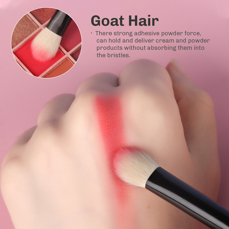 OVW 9 buc. Păr de capră alb pentru machiaj fard de ochi Set de pensule pentru fard de obraz pentru iluminat, mâner negru, portabil, pentru călătorie