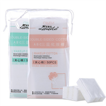 50 τεμάχια μη υφασμένα υφάσματα Παχύ καλλυντικό βαμβάκι σε τσάντα ντεμακιγιάζ 3 στρώσεων Βαμβακερά επιθέματα μιας χρήσης Καθαρισμός προσώπου E1015