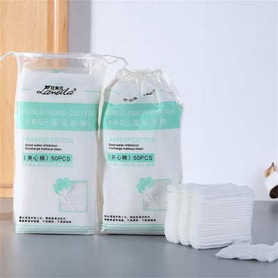 50 bucăți țesături nețesute Bumbac cosmetic îngroșat în pungă Demachiant 3 straturi Tampoane de unică folosință pentru curățarea feței E1015