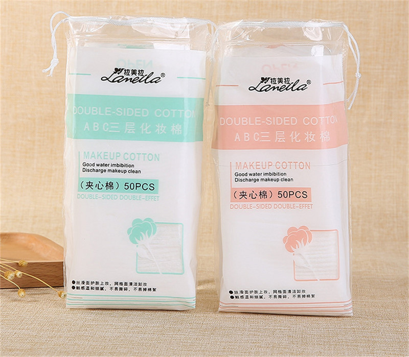 50 bucăți țesături nețesute Bumbac cosmetic îngroșat în pungă Demachiant 3 straturi Tampoane de unică folosință pentru curățarea feței E1015