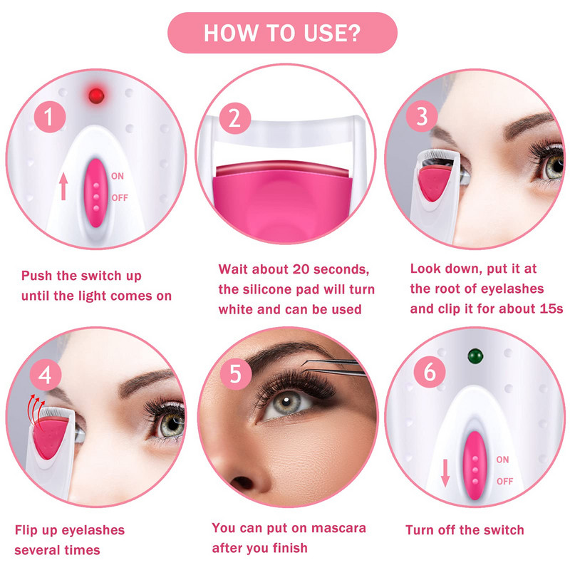 Ondulatori electrice pentru gene, nedureroase, încălzite, design de siguranță, cu tampon de ondulare dublu din silicon pentru femei de lungă durată