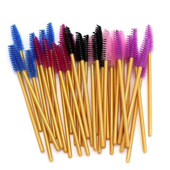 50 τεμ./Συσκευασία Micro Eyelash Brushes Mascara Applicator Wand Brushes Comb Eye Lashes Brush Εργαλεία μακιγιάζ Χρυσή λαβή