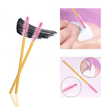 50 τεμ./Συσκευασία Micro Eyelash Brushes Mascara Applicator Wand Brushes Comb Eye Lashes Brush Εργαλεία μακιγιάζ Χρυσή λαβή