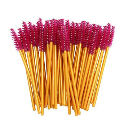 50 buc./pachet Micro perii pentru gene de unică folosință Aplicator de rimel Perii cu baghetă Pieptene pentru gene Perie Instrumente de machiaj Mâner auriu