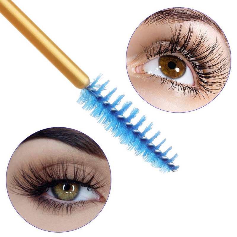 50 buc./pachet Micro perii pentru gene de unică folosință Aplicator de rimel Perii cu baghetă Pieptene pentru gene Perie Instrumente de machiaj Mâner auriu