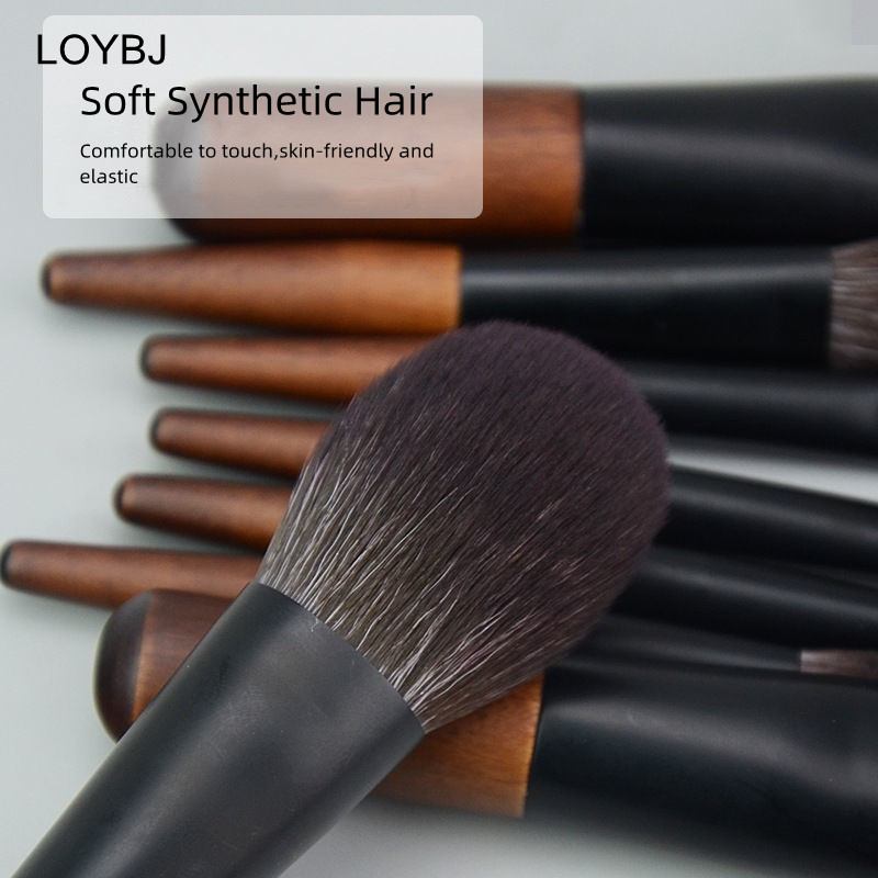 Set de pensule de machiaj portabile LOYBJ 9 buc. Mini pensule cosmetice, pudră, fard de obraz, fard pentru sprâncene, fard de pleoape, perie de amestecare