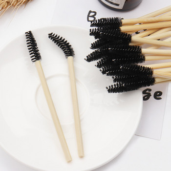 Πρακτικές 50 τμχ Μπαμπού με λαβή από σιλικόνη βούρτσες βλεφαρίδων μίας χρήσης Μάσκαρα ραβδιά προέκτασης φρυδιών Εργαλεία μακιγιάζ για γυναίκες
