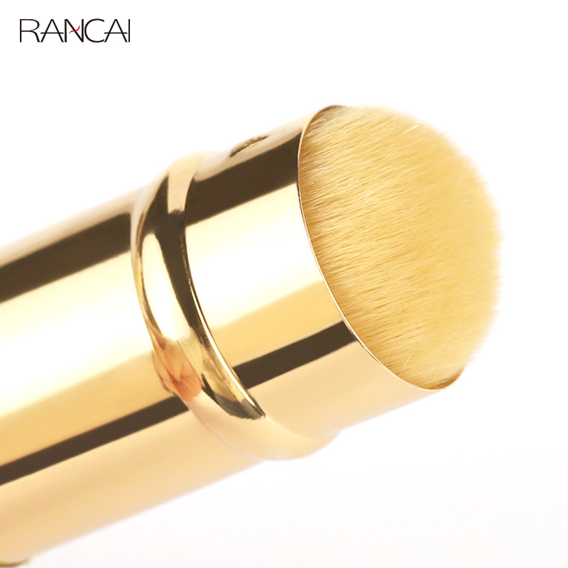 RANCAI 1 buc Perie retractabilă Kabuki, perie pentru fond de ten, perie, păr sintetic, bej, mini perie plată, instrumente cosmetice de machiaj