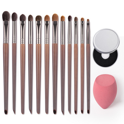 BETHY BEAUTY Set de perii de machiaj pentru ochi, 12 bucăți, umbritor de păr de capră, set de pensule conice pentru amestecare, instrumente de machiaj, instrumente cosmetice naturale