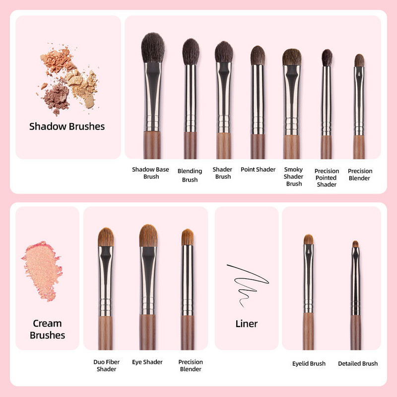 BETHY BEAUTY Set de perii de machiaj pentru ochi, 12 bucăți, umbritor de păr de capră, set de pensule conice pentru amestecare, instrumente de machiaj, instrumente cosmetice naturale