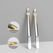 Pensetă multifuncțională din oțel inoxidabil cu vârf plat/înclinat Pensetă pentru sprâncene Instrument pentru îndepărtarea părului pentru față Instrument de machiaj pentru gene false Instrument pentru pensete