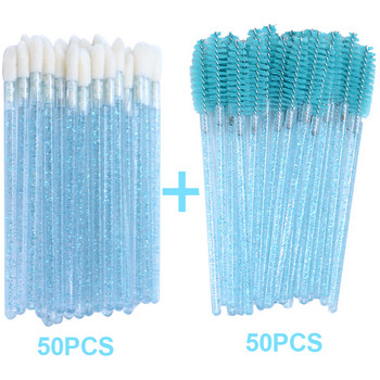 100 τεμ. Micro Lip Brushes Μίας χρήσης Ραβδί μάσκαρα βλεφαρίδων 2 σε 1 πακέτο Πώληση Glitter βαμβακερή μπατονέτα Εργαλεία μακιγιάζ Beauty Applicators