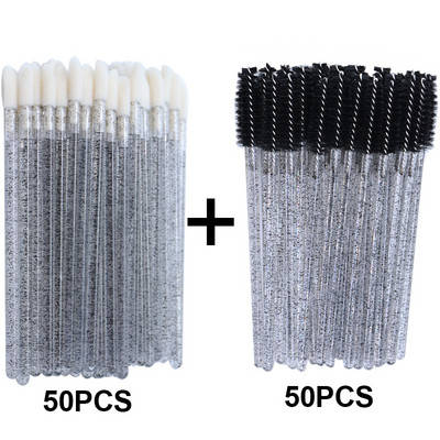 100 τεμ. Micro Lip Brushes Μίας χρήσης Ραβδί μάσκαρα βλεφαρίδων 2 σε 1 πακέτο Πώληση Glitter βαμβακερή μπατονέτα Εργαλεία μακιγιάζ Beauty Applicators