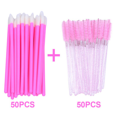 100 τεμ. Micro Lip Brushes Μίας χρήσης Ραβδί μάσκαρα βλεφαρίδων 2 σε 1 πακέτο Πώληση Glitter βαμβακερή μπατονέτα Εργαλεία μακιγιάζ Beauty Applicators