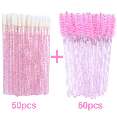 100 τεμ. Micro Lip Brushes Μίας χρήσης Ραβδί μάσκαρα βλεφαρίδων 2 σε 1 πακέτο Πώληση Glitter βαμβακερή μπατονέτα Εργαλεία μακιγιάζ Beauty Applicators
