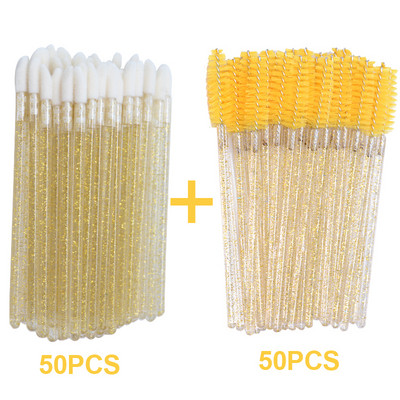 100 τεμ. Micro Lip Brushes Μίας χρήσης Ραβδί μάσκαρα βλεφαρίδων 2 σε 1 πακέτο Πώληση Glitter βαμβακερή μπατονέτα Εργαλεία μακιγιάζ Beauty Applicators