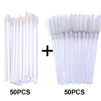 100 τεμ. Micro Lip Brushes Μίας χρήσης Ραβδί μάσκαρα βλεφαρίδων 2 σε 1 πακέτο Πώληση Glitter βαμβακερή μπατονέτα Εργαλεία μακιγιάζ Beauty Applicators