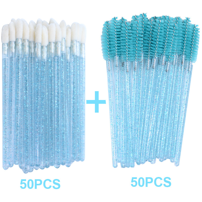 100 τεμ. Micro Lip Brushes Μίας χρήσης Ραβδί μάσκαρα βλεφαρίδων 2 σε 1 πακέτο Πώληση Glitter βαμβακερή μπατονέτα Εργαλεία μακιγιάζ Beauty Applicators