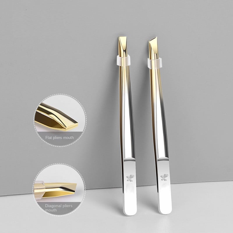 Pensetă multifuncțională din oțel inoxidabil cu vârf plat/înclinat Pensetă pentru sprâncene Instrument pentru îndepărtarea părului pentru față Instrument de machiaj pentru gene false Instrument pentru pensete