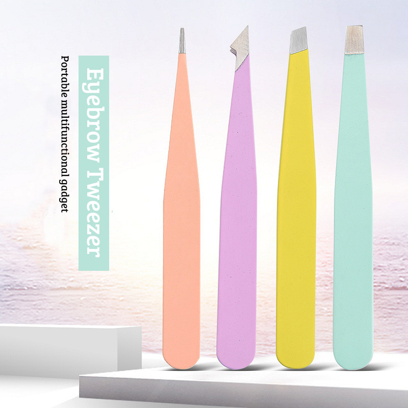 Pensetă pentru îndepărtarea părului Pensă pentru sprâncene Oțel inoxidabil Extractoare de păr Agrafe pentru rânduri Roz Violet Înclinat vârf plat Instrument profesional de machiaj