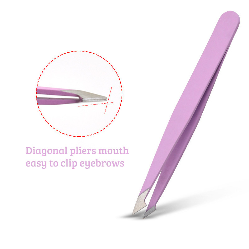 Pensetă pentru îndepărtarea părului Pensă pentru sprâncene Oțel inoxidabil Extractoare de păr Agrafe pentru rânduri Roz Violet Înclinat vârf plat Instrument profesional de machiaj