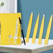 Set de 6 pensete pentru sprancene cu foarfece curbate, perie pentru gene, barbă, pentru îndepărtarea părului sprâncenelor, pentru îndepărtarea părului de față, agrafe