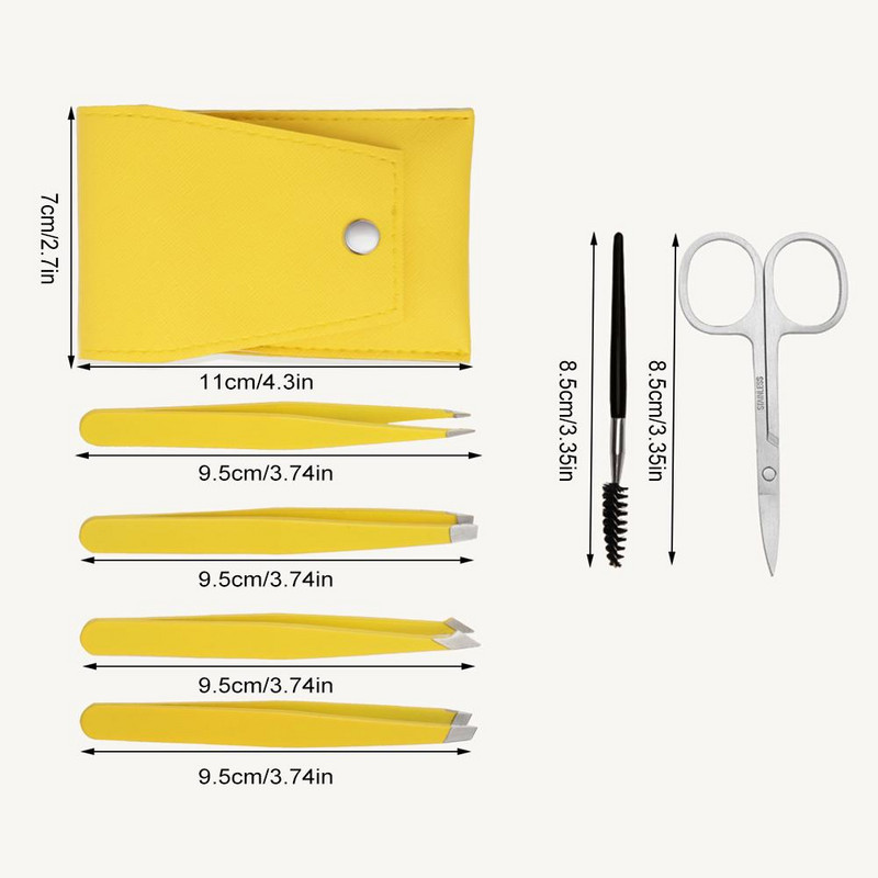 Set de 6 pensete pentru sprancene cu foarfece curbate, perie pentru gene, barbă, pentru îndepărtarea părului sprâncenelor, pentru îndepărtarea părului de față, agrafe