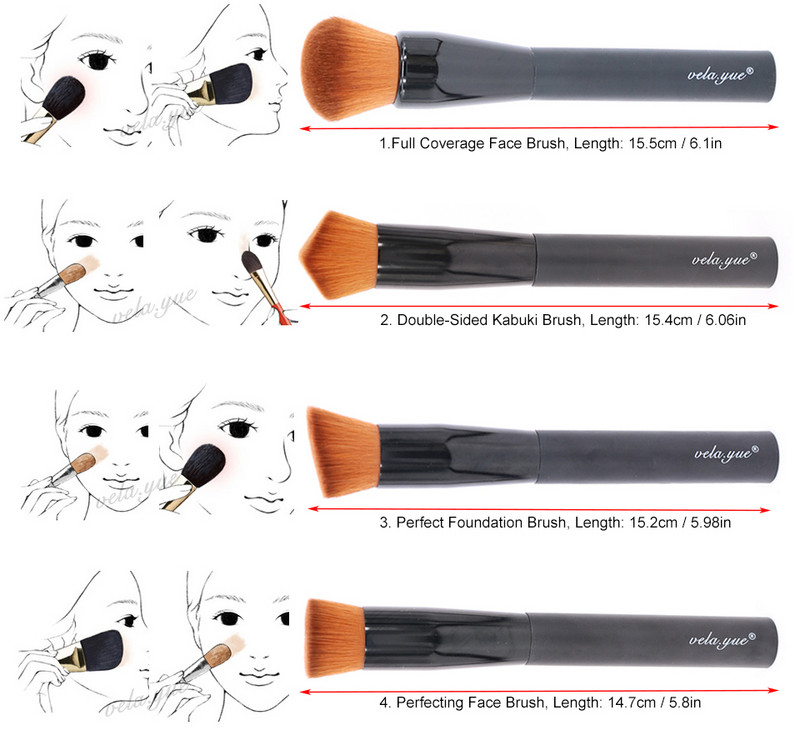 Vela.Yue Pensule de machiaj Pudră de față Fond de ten Fard de obraz Bronzer Cremă Primder Base Multitasker Kabuki Cosmetics Instrumente de frumusețe