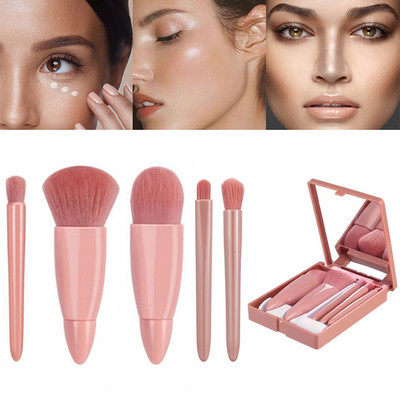 Professiona Face Makeup Brushes Mirror Box 5PCS/set Mini Soft Hair Cosmetic Powder Eye Shadow Foundation Blush Brush Makeup Tool