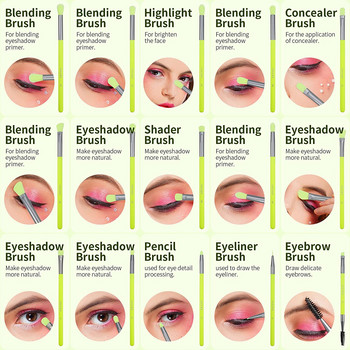 20Pcs Docolor Πινέλα μακιγιάζ ματιών Σετ Neon Green Eyeshadow Brushes Makeup Professional Brows Blending Eyeline Eyelash Brushes