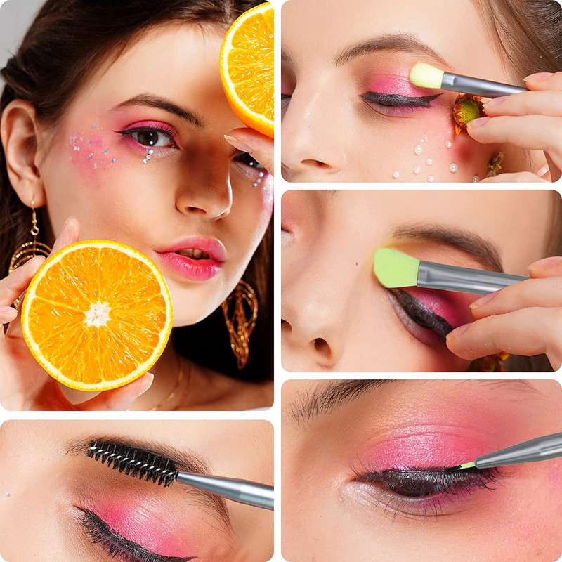 20 бр. Комплект четки за грим на очите Docolor Неонови зелени сенки Четки за грим Професионални четки за смесване на вежди Очна линия Четки за мигли