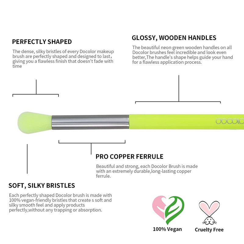 20 бр. Комплект четки за грим на очите Docolor Неонови зелени сенки Четки за грим Професионални четки за смесване на вежди Очна линия Четки за мигли