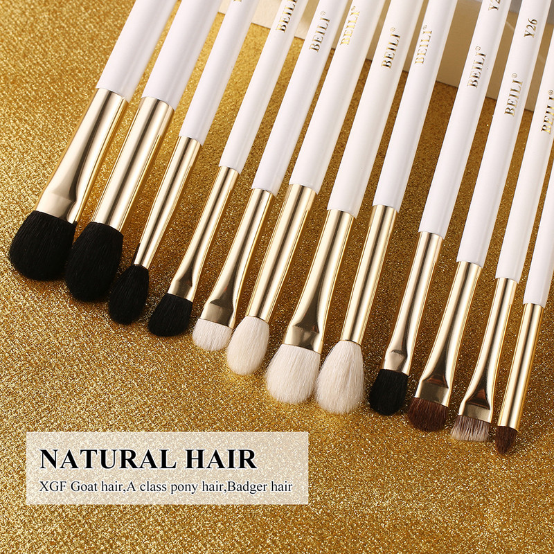 BEILI prabangūs balto aukso ožkų plaukų makiažo šepetėliai profesionalus makiažo šepetėlis, antakių pudra brochas maquillaje