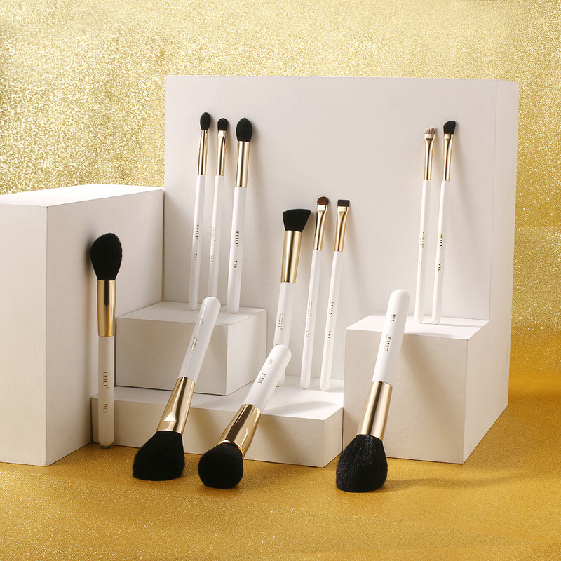 BEILI prabangūs balto aukso ožkų plaukų makiažo šepetėliai profesionalus makiažo šepetėlis, antakių pudra brochas maquillaje