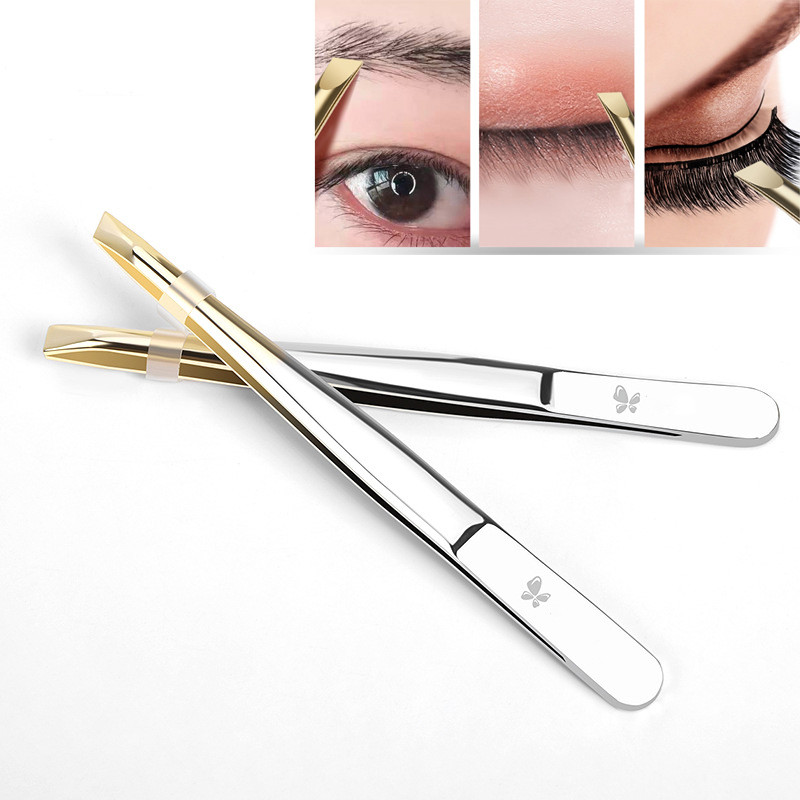 Nerūdijančio plieno plokščias/nuožulnus antgalis daugiafunkcis pincetas antakių pincetas veido plaukų šalinimo makiažo įrankis netikrų blakstienų pincetas