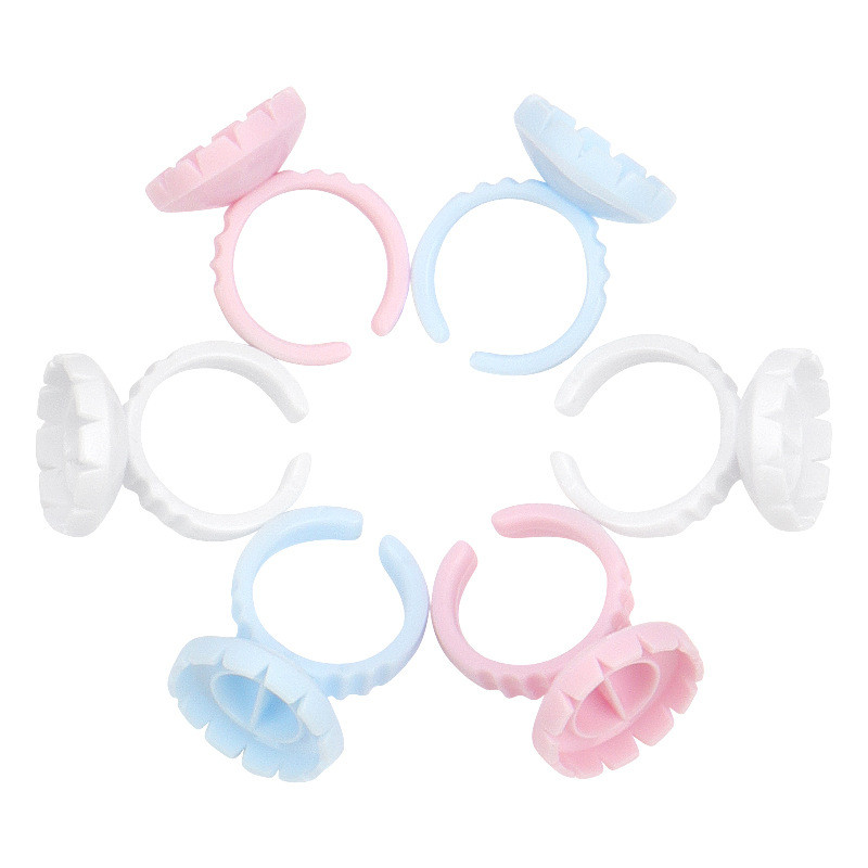 50/100 vnt Didmeninė prekyba vienkartiniais blakstienų klijais ventiliatoriaus puodelio žiedų laikiklio talpykla tatuiruotės pigmento blakstienų priauginimo įrankiai blakstienų reikmenys