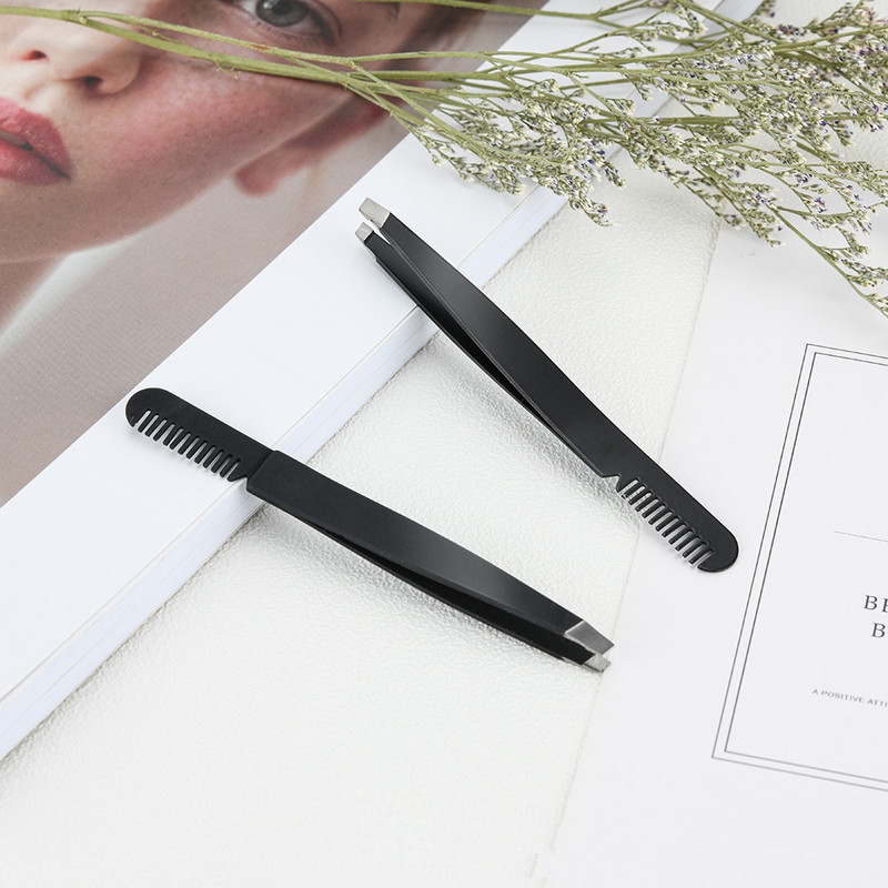 LIZY черна щипка за вежди от неръждаема стомана Hair Beauty Slanted Puller щипки за вежди с гребен Инструменти за подстригване на вежди