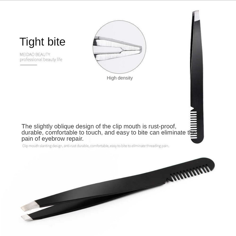 LIZY черна щипка за вежди от неръждаема стомана Hair Beauty Slanted Puller щипки за вежди с гребен Инструменти за подстригване на вежди