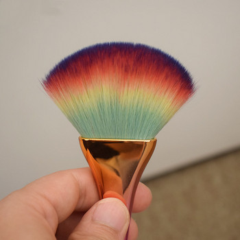 Επαγγελματικά πινέλα μακιγιάζ σε σχήμα βεντάλιας ουράνιου τόξου λεπτή λαβή μέσης πολύχρωμη βούρτσα Πινέλο ρουζ με ανεμιστήρα σκόνης