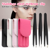 Set de 3 bucăți profesionale din oțel inoxidabil cu vârf înclinat agrafă pentru îndepărtarea genelor pensete pentru sprâncene instrument de frumusețe pentru machiaj cu pungă roșie